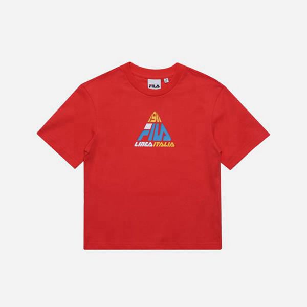 Camisetas Manga Corta Fila Niñas Rojas - Triangle Crew Neck S/S - España 247051FTX